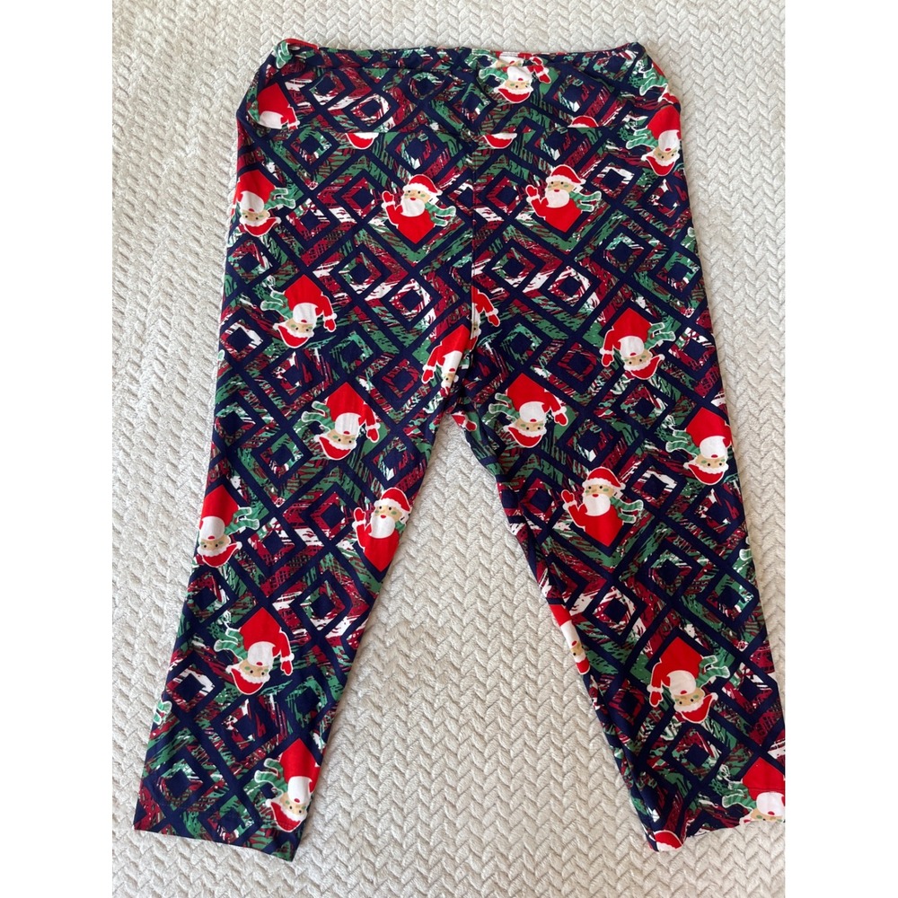 LuLaRoe TC2 Christmas Leggings Santa Claus Geometric Holiday Print Red Green